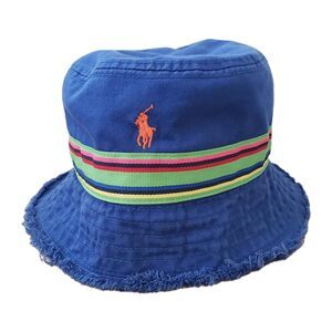 Vintage 90s Polo Ralph Lauren Blue Distressed S/M Adult Bucket Hat Multicolored